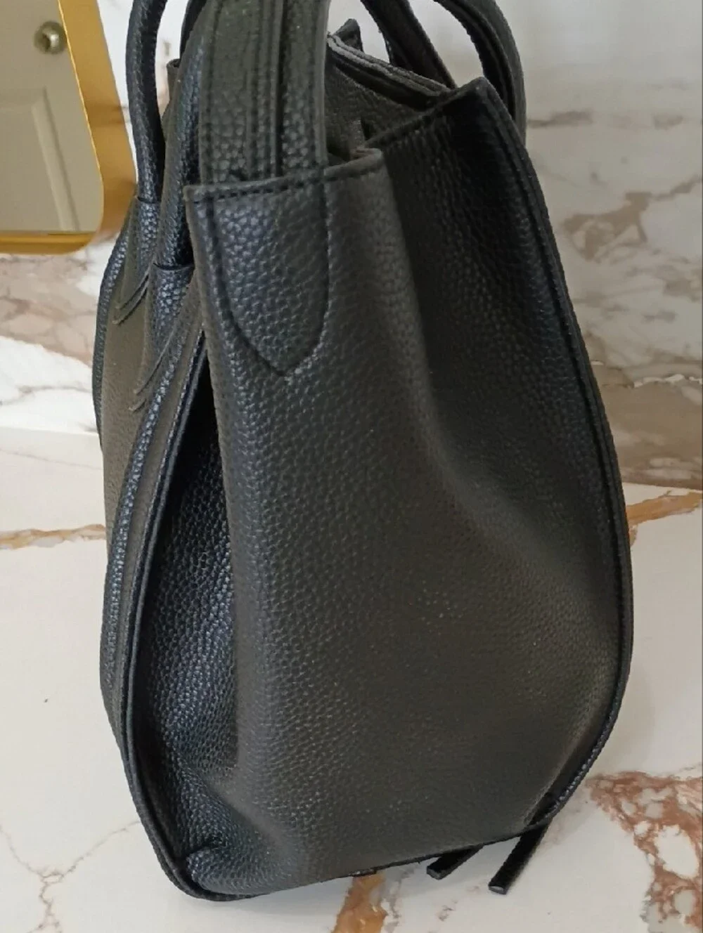 Black Structured Faux Leather Tote Bag - Designer Style